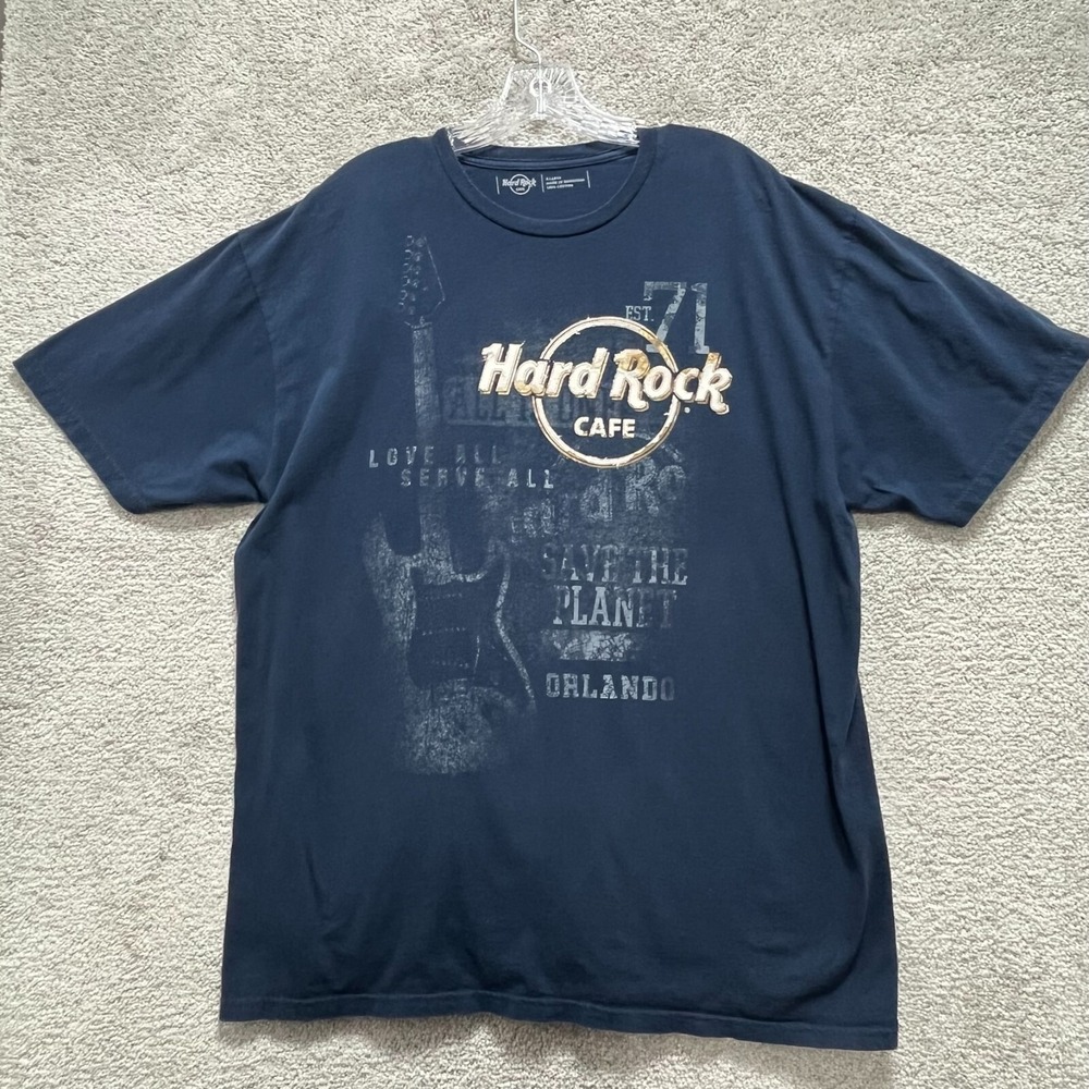 Hard Rock Cafe T-Shirt Men's XL Blue Graphics Printed Crew Neck Pullover Orlando